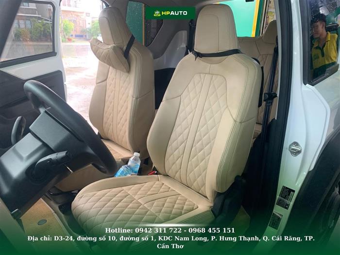 Bọc ghế da VF3 họa tiết trắng kem