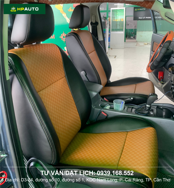 Bọc ghế da Ranger hoạ tiết nâu đen