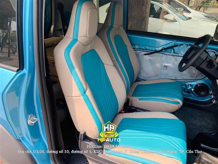 Bọc ghế da VF3 hoạ tiết xanh xám