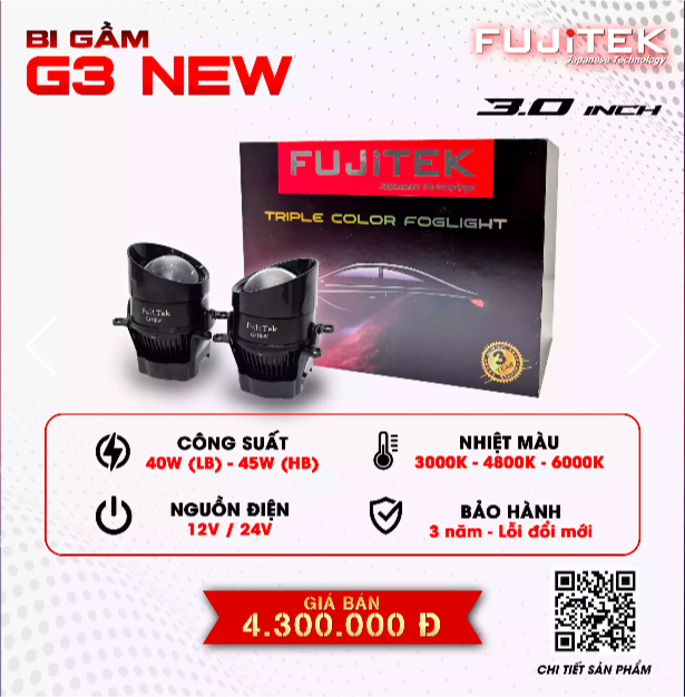 Fujitek G3 New Đèn bi gầm Led 3 màu