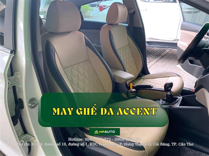 Bọc ghế da Accent hoạ tiết kem đen